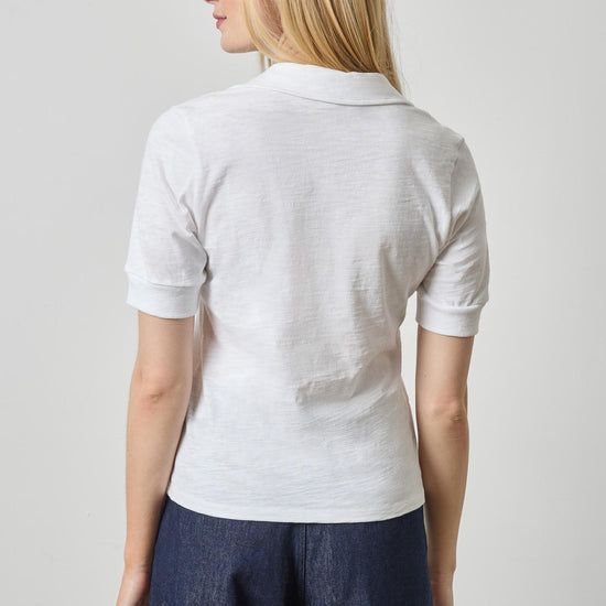 Elbow Sleeve Collared Split Neck in color White Image A2
