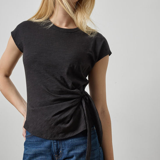 Tie Front Tee in color Black Image A1