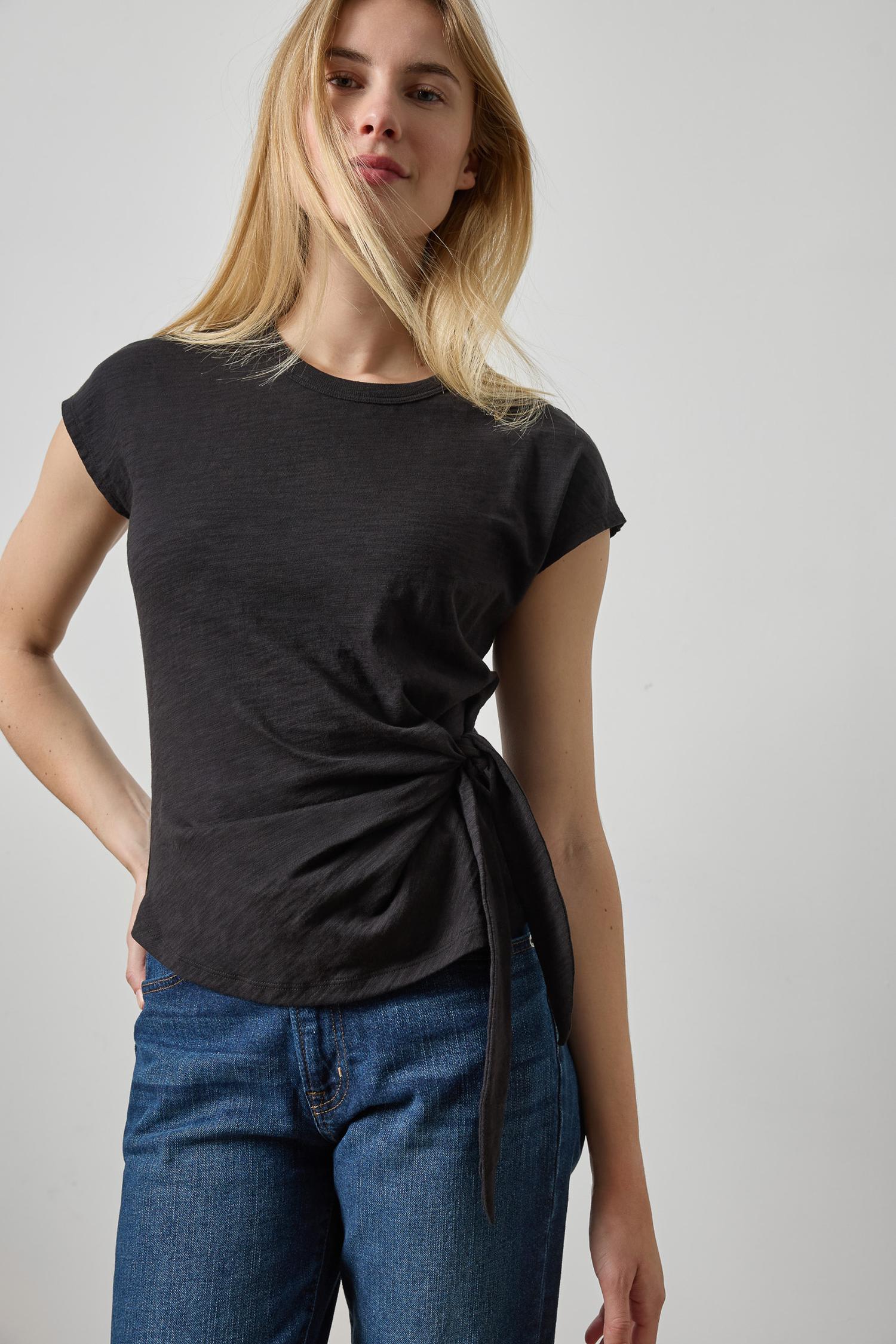 Tie Front Tee in color Black Image A1
