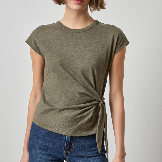 Tie Front Tee in color Olive Image A1