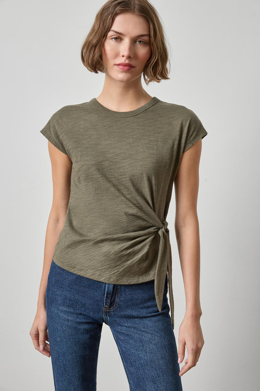 Tie Front Tee in color Olive Image A1