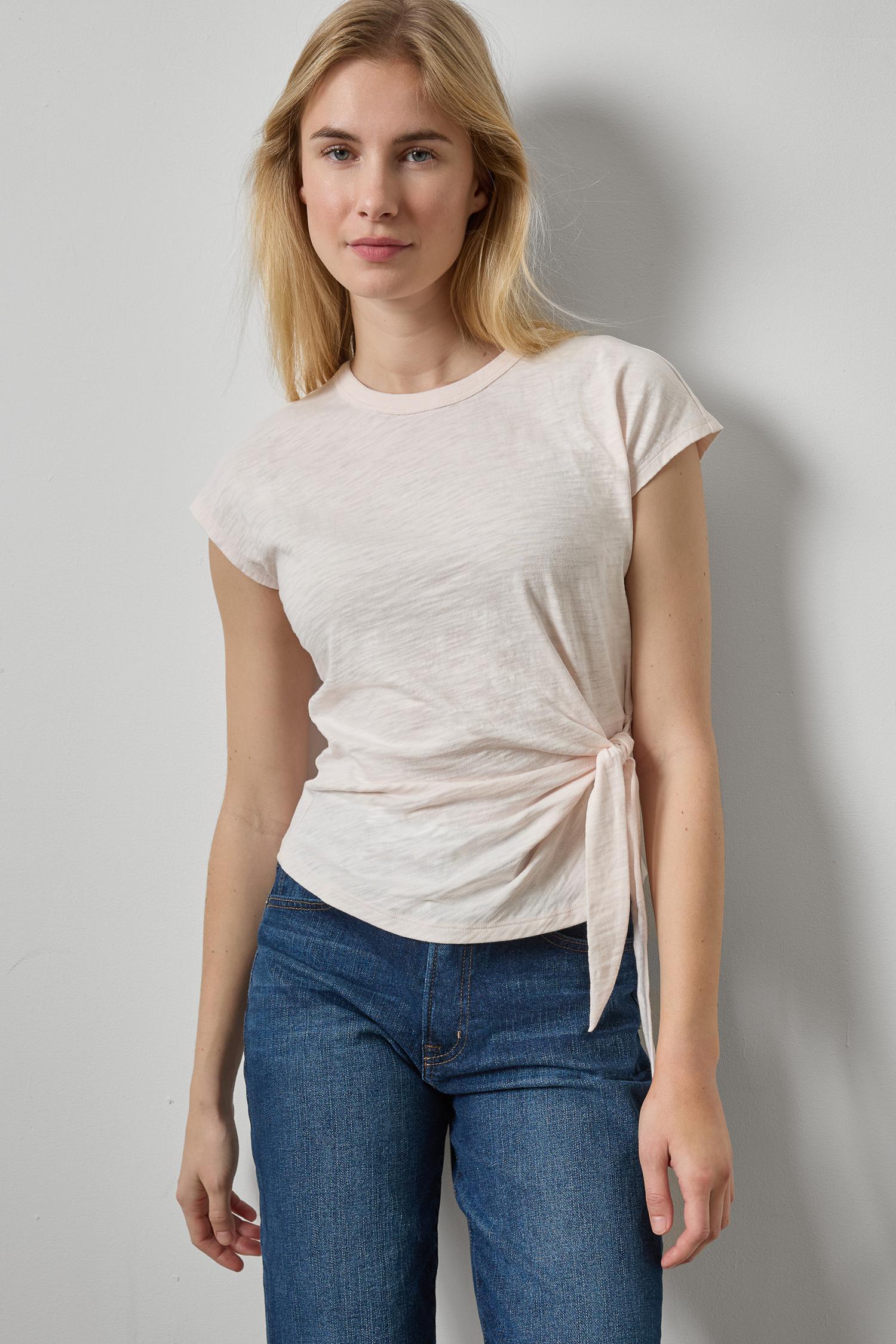 Tie Front Tee in color Tearose Image A1