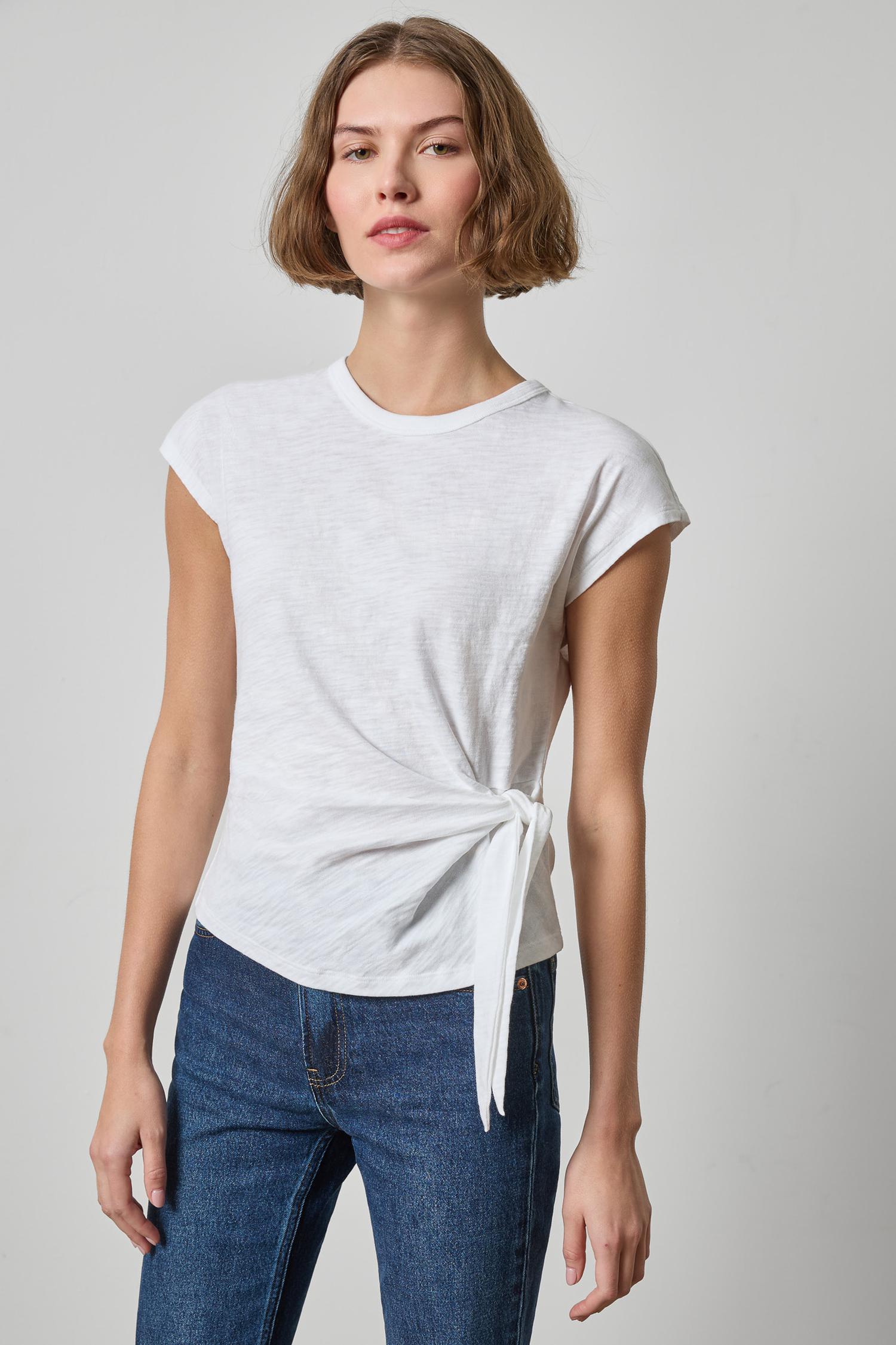 Tie Front Tee in color White Image A1