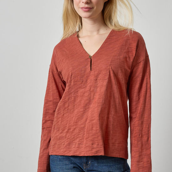 Keyhole Easy Cuffed Tee Womens Top Henna A1