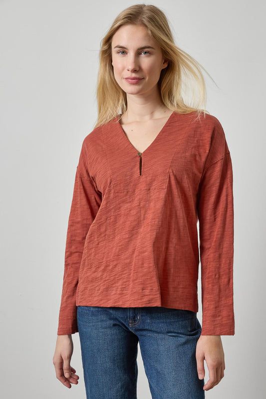 Keyhole Easy Cuffed Tee Womens Top Henna A1