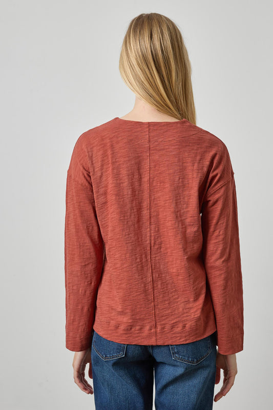 Keyhole Easy Cuffed Tee Womens Top Henna A2