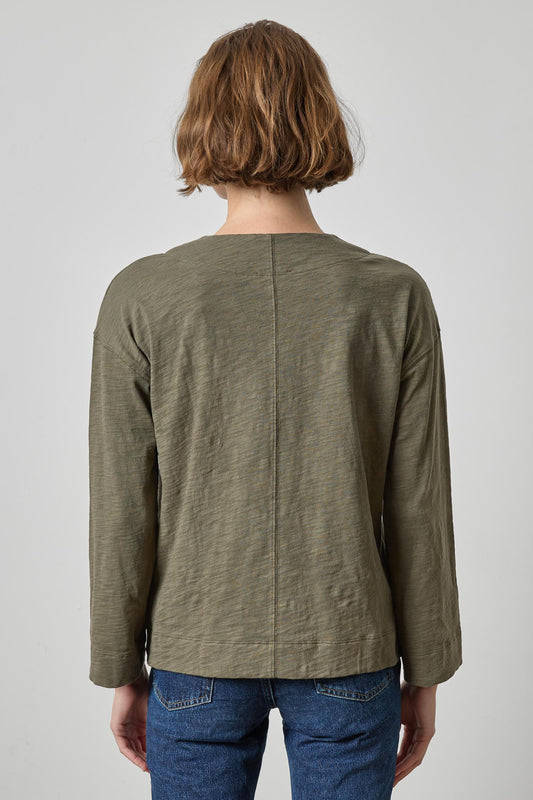 Keyhole Easy Cuffed Tee Womens Top Olive A2