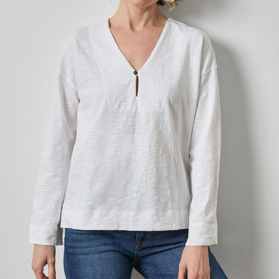 Keyhole Easy Cuffed Tee Womens Top White A1