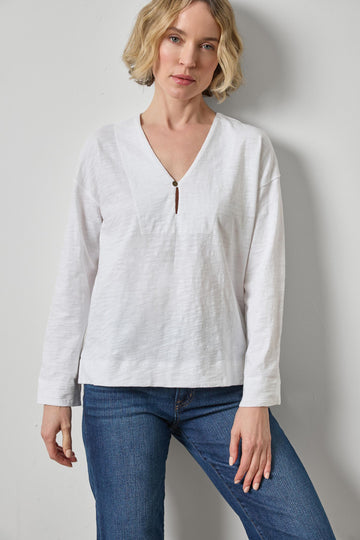 Keyhole Easy Cuffed Tee Womens Top White A1