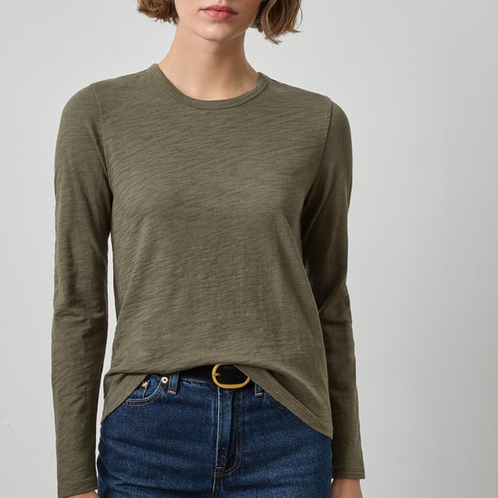 Long Sleeve Crewneck in color Olive Image A1