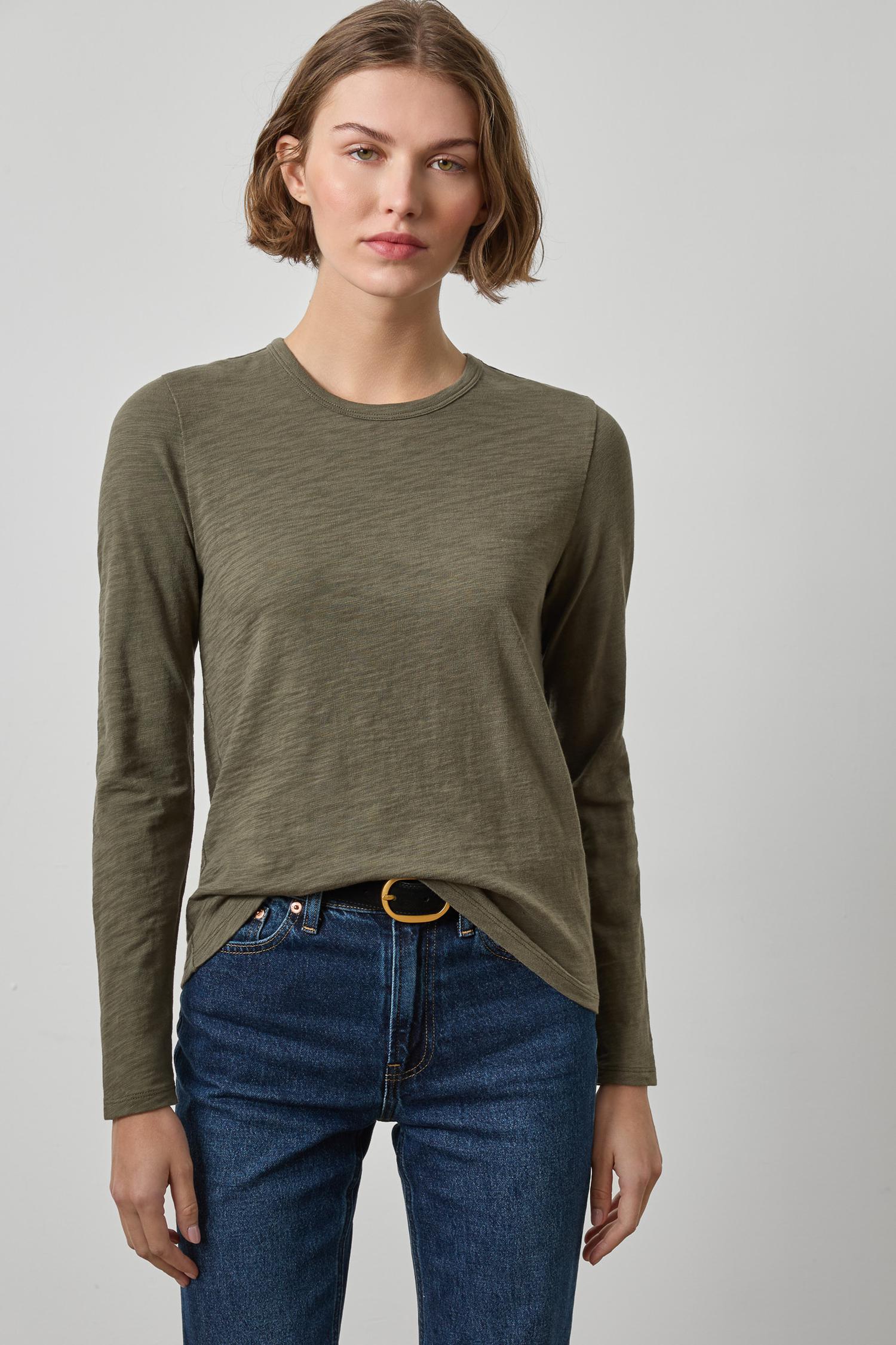 Long Sleeve Crewneck in color Olive Image A1