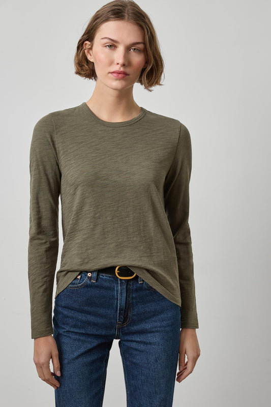 Long Sleeve Crewneck in color Olive Image A1