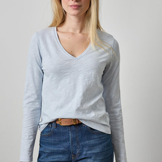 Long Sleeve V-Neck in color Glacier Image A1