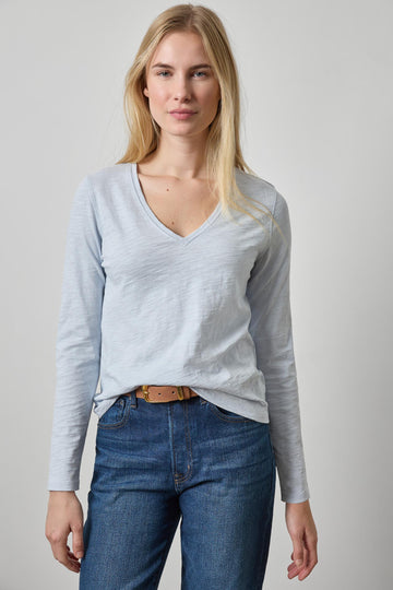 Long Sleeve V-Neck in color Glacier Image A1