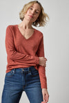 Long Sleeve V-Neck in color Henna Image A1