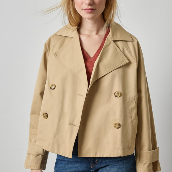 Double Breasted Short Trench Womens Jacket Khaki A1
