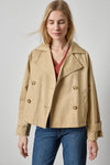Double Breasted Short Trench Womens Jacket Khaki A1