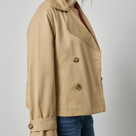 Double Breasted Short Trench Womens Jacket Khaki A3