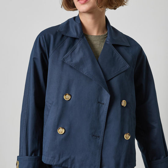 Double Breasted Short Trench Womens Jacket Navy A1