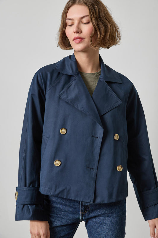 Double Breasted Short Trench Womens Jacket Navy A1