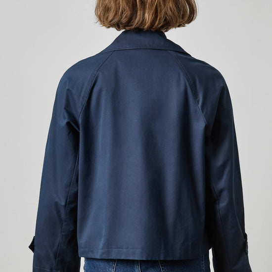 Double Breasted Short Trench Womens Jacket Navy A2