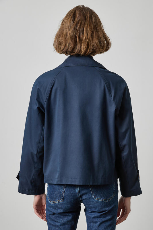 Double Breasted Short Trench Womens Jacket Navy A2
