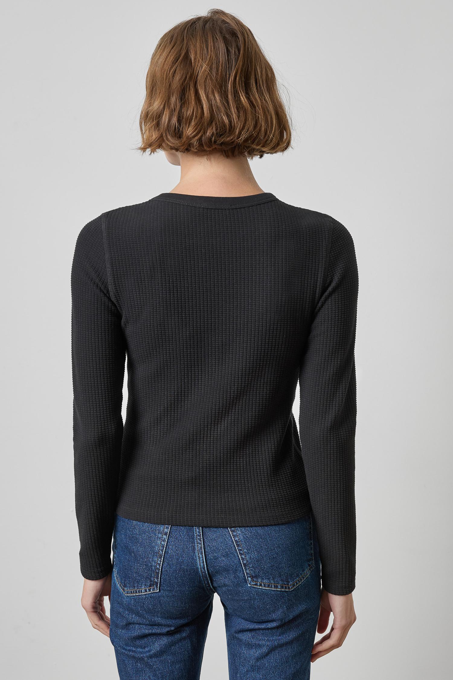 Slim Long Sleeve Crew Womens Top Black A2