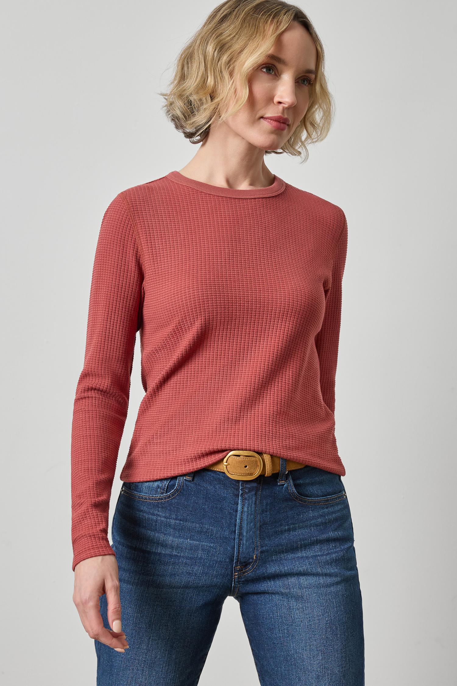 Slim Long Sleeve Crew Womens Top Henna A1