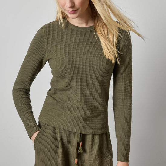 Slim Long Sleeve Crew Womens Top Olive A1