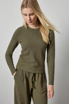 Slim Long Sleeve Crew Womens Top Olive A1
