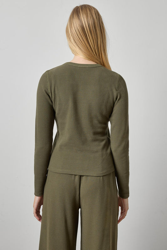 Slim Long Sleeve Crew Womens Top Olive A2