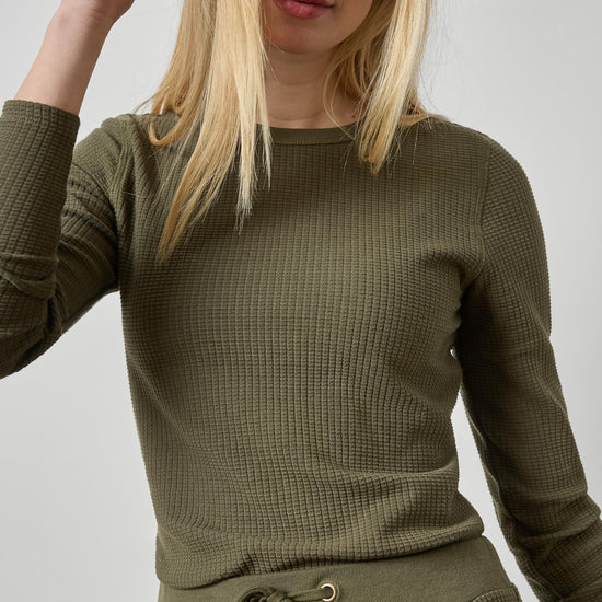 Slim Long Sleeve Crew Womens Top Olive A3