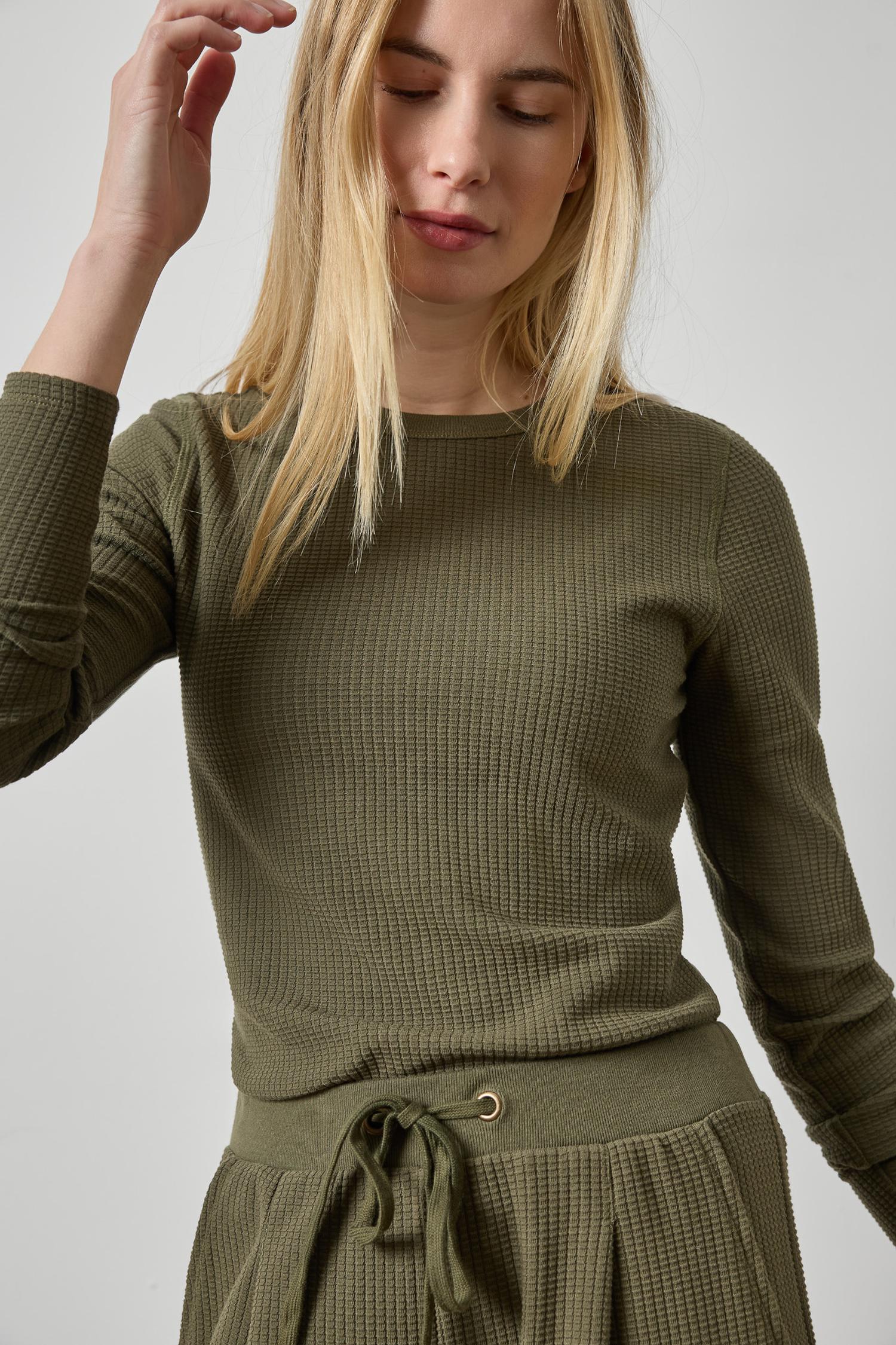 Slim Long Sleeve Crew Womens Top Olive A3