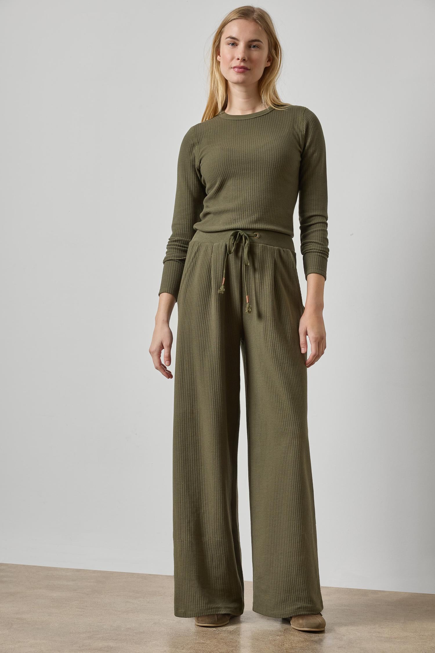 Slim Long Sleeve Crew Womens Top Olive A4
