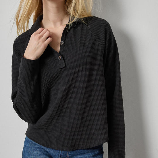 Raglan Polo Womens Top Black A1
