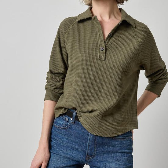 Raglan Polo Womens Top Olive A1