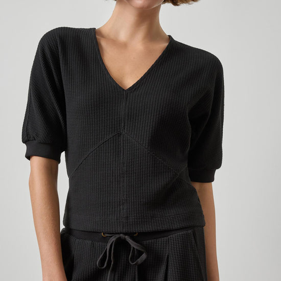 Seamed V-Neck Top Womens Top Black A1