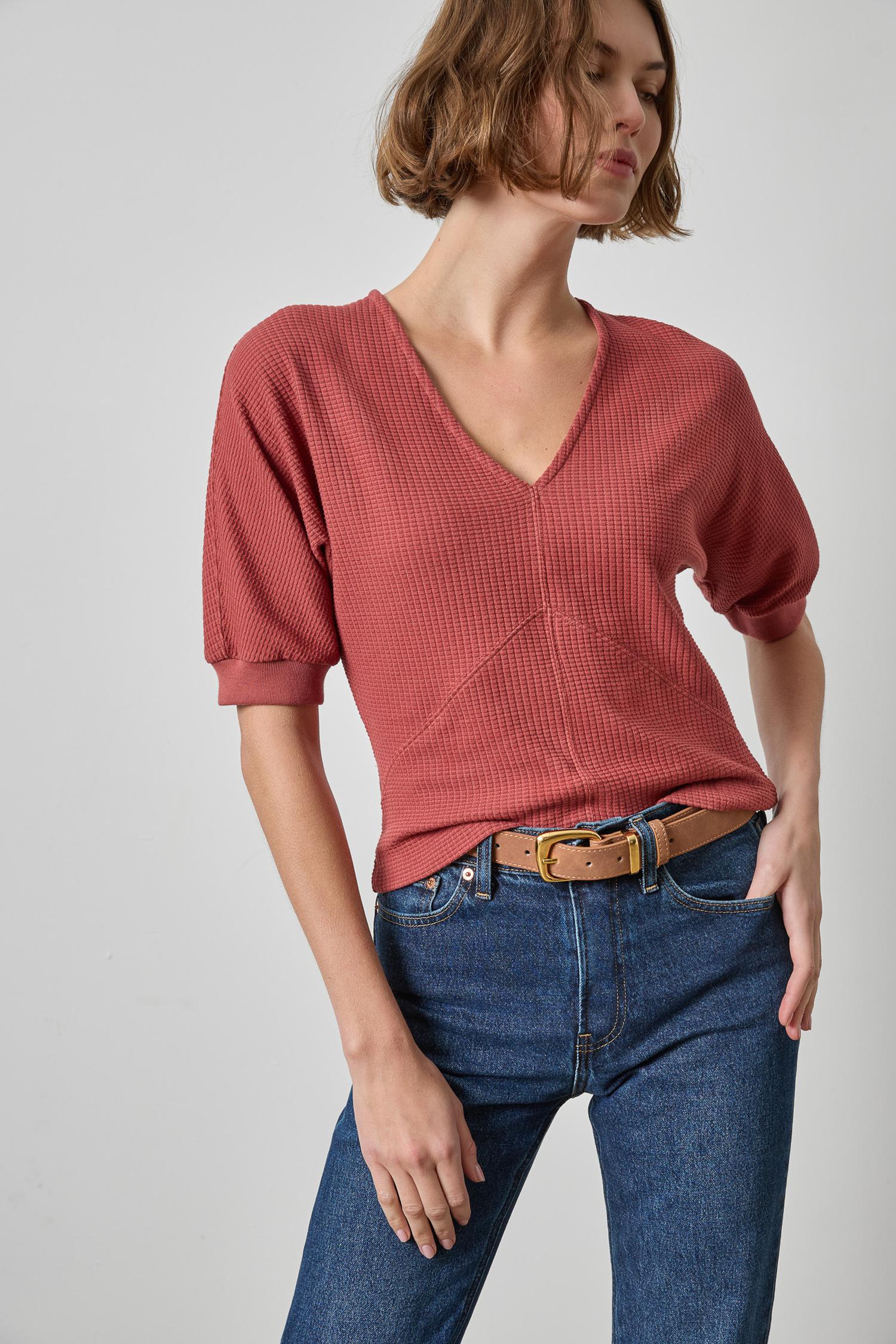 Seamed V-Neck Top Womens Top Henna A1
