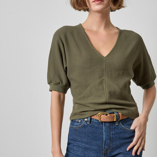 Seamed V-Neck Top Womens Top Olive A1