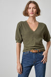 Seamed V-Neck Top Womens Top Olive A1