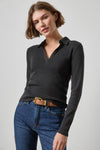 Long Sleeve Polo Neck Womens Top Black A1