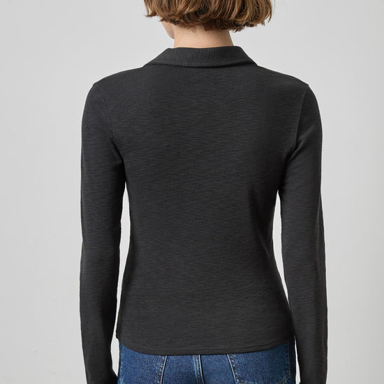 Long Sleeve Polo Neck Womens Top Black A2