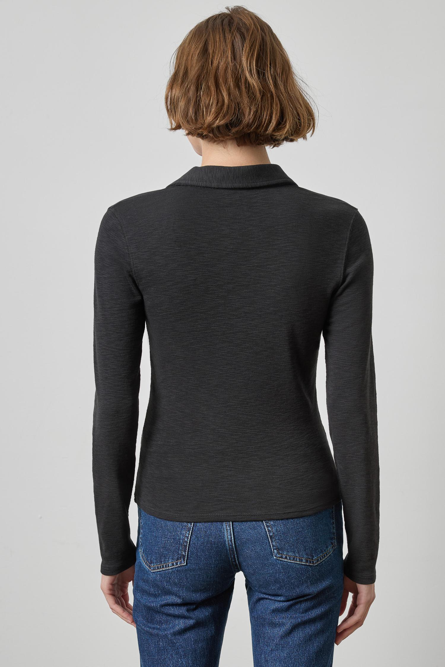 Long Sleeve Polo Neck Womens Top Black A2