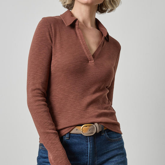 Long Sleeve Polo Neck Womens Top Chestnut A1