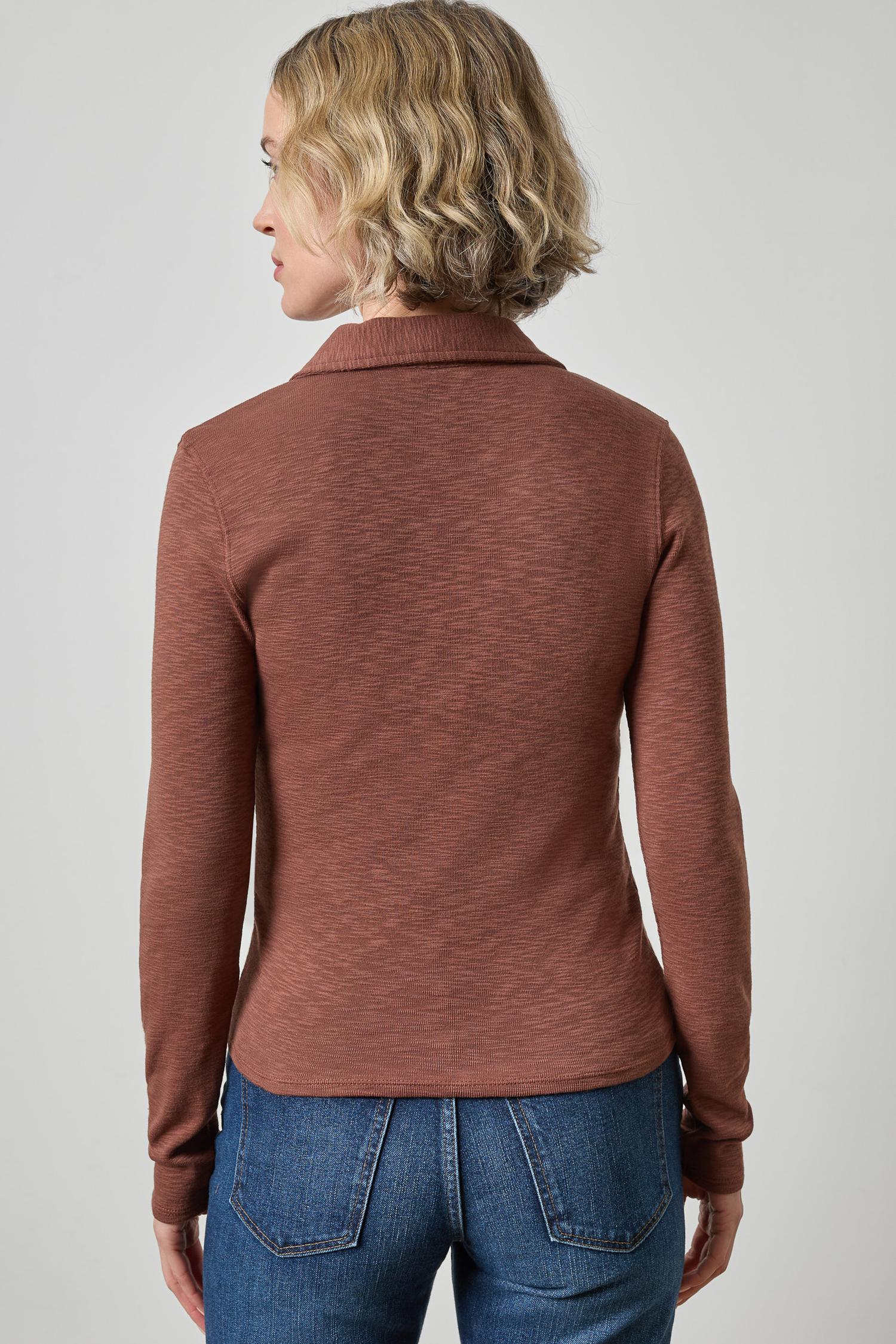 Long Sleeve Polo Neck Womens Top Chestnut A2