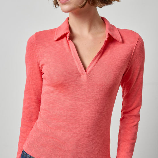 Long Sleeve Polo Neck Womens Top Persimmon A1