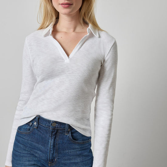 Long Sleeve Polo Neck Womens Top White A1