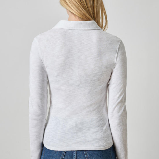Long Sleeve Polo Neck Womens Top White A2