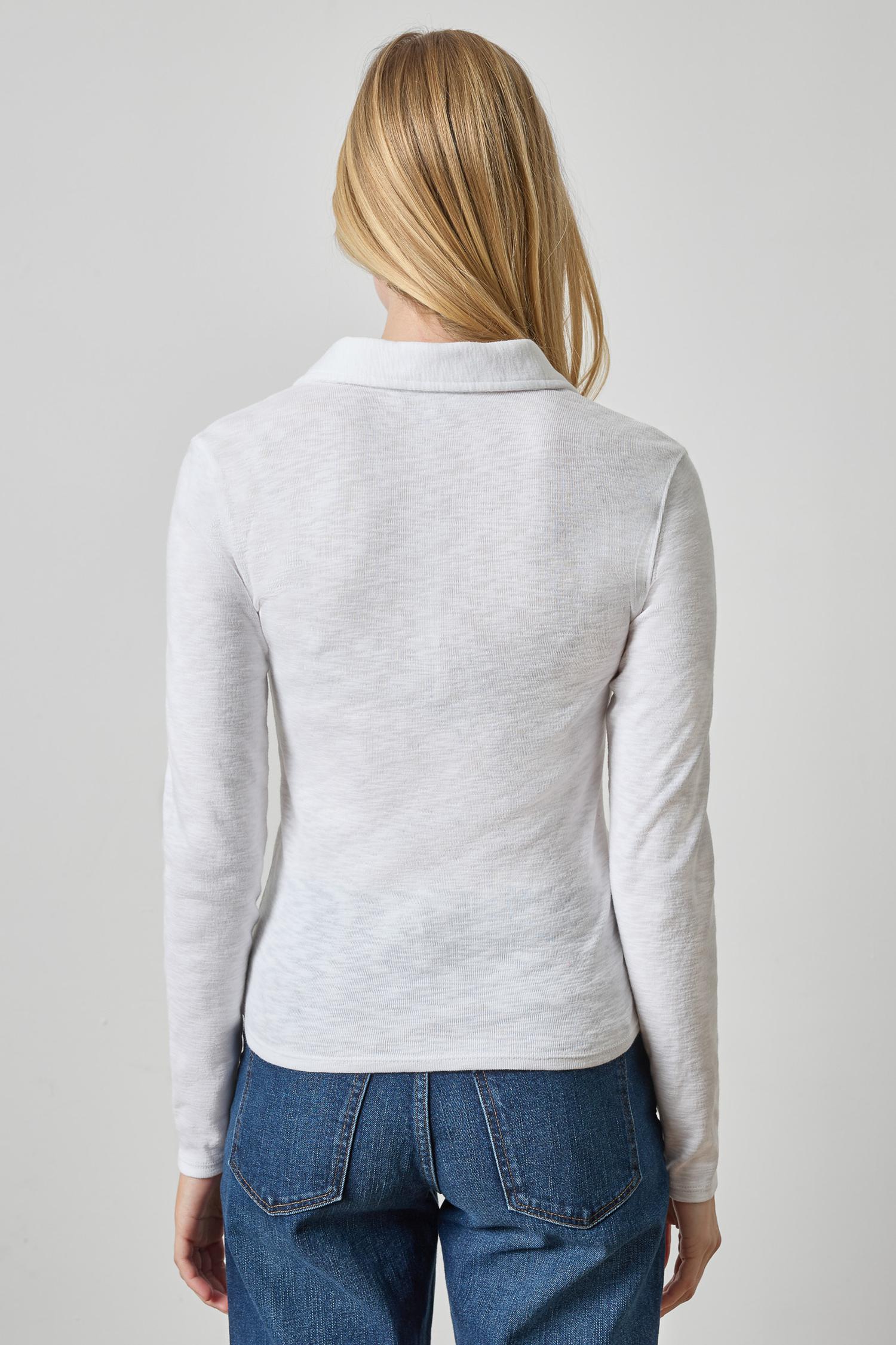 Long Sleeve Polo Neck Womens Top White A2