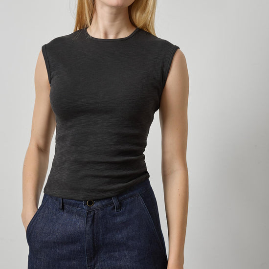 Extended Shoulder Slim Tee Womens Top Black A1